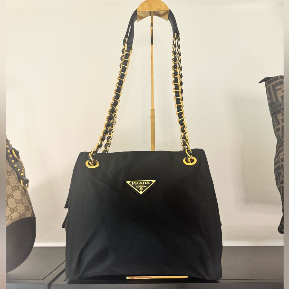 Prada Black and Gold Chain Shoulder Bag
